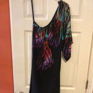 One shoulder party dress in black/multi